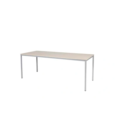 Afbeelding van Domino Basic bureautafel, vaste hoogte met 200x80cm lindberg (licht) eiken 25mm blad en aluminium (RAL9006) 4 poot frame