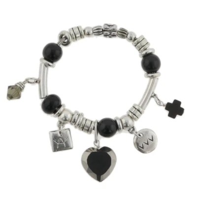 Afbeelding van Behave Armband bedelarmband zilver kleur zwart 18 cm