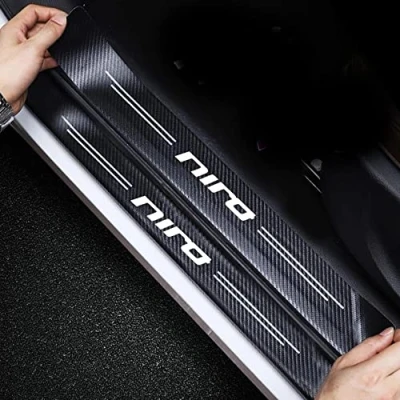 Afbeelding van 4 Stuks Auto Koolstofvezel Kick platen Instaplijsten Beschermer, voor KIA NIRO Accessoires