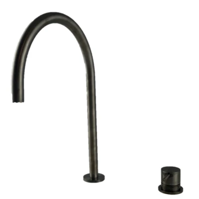 Afbeelding van Waterevolution Flow 2 gats wastafelkraan PVD Gun Metal met hoge U 213mm uitloop T1122UGME