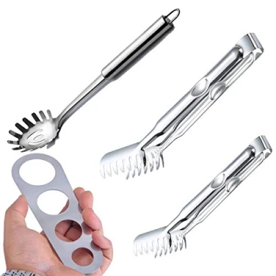Afbeelding van Spaghetti Server, Jicyor 4pcs Set Professionele Spaghettilepel Tang Meet Gereedschap Duurzaam RVS Pasta Lepel Measurer voor Keuken Gebruiksvoorwerpen
