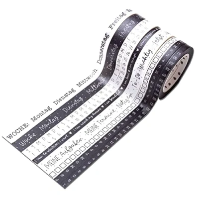 Afbeelding van Papierdrachen 9 Washi tapes voor je bullet journal, handbelettering, weekdagen eenvoudig opplakken, to do doe het zelf, weekplanning, taken, ideaal beginners en professionals, zwart, set 5