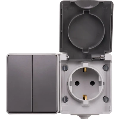Afbeelding van Opbouw Combi wandcontactdoos en serieschakelaar IP55 Grijs