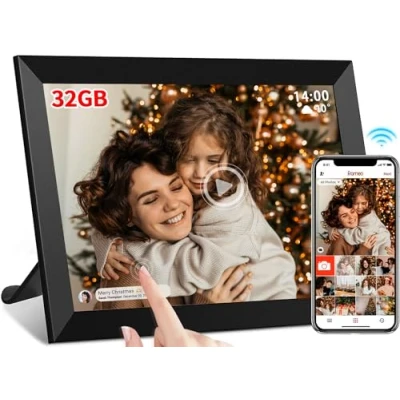 Afbeelding van Frameo digitale fotolijst, wifi, 32 GB, 10,1 inch, 1280 x 800 IPS LCD touchscreen, Smart Cloud fotolijst met automatische rotatie, momenten, direct delen via de app