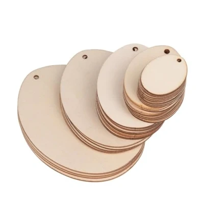 Afbeelding van Ideen mit Herz Houten eieren onbewerkt hanger om te beschilderen DIY paasdecoratie 5 verschillende maten plat 2 mm dik 40 stuks