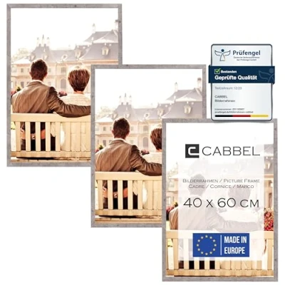 Afbeelding van CABBEL Set van 3 fotolijsten 40x60 cm, MDF houten lijst in grijs (beton), met onbreekbaar plexiglas/modern