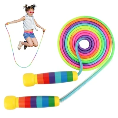 Afbeelding van springtouw voor kinderen, verstelbaar touwspringen fitness, meerdere spelers, 2,5 m regenboog springtouw, skipping touw jongens en meisjes van 4 5