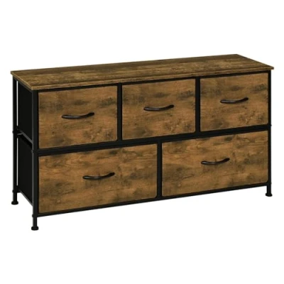 Afbeelding van WOLTU ladekast met 5 laden van stof, ladekast, dressoir, tv kast, voor woonkamer, slaapkamer, hal, gemaakt metalen frame hout, vintage houtlook zwart, SSK005hov