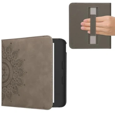 Afbeelding van kwmobile ereader hoesje van kunstleer geschikt voor Kobo Libra Colour Met magneetsluiting In grijs Opkomende Zon design