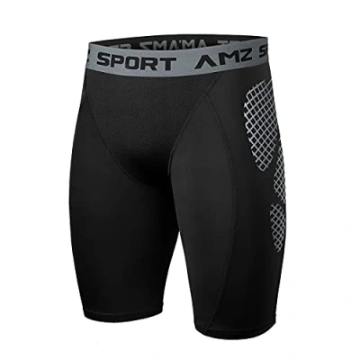 Afbeelding van AMZSPORT Heren compressieshorts sportshorts ademende korte broek loopbroek fitness sportondergoed functioneel ondergoed, Zwart 114005, XL