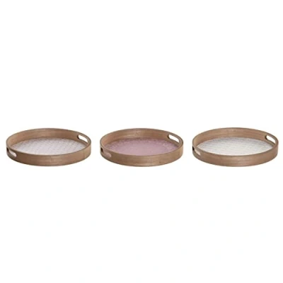 Afbeelding van Snackdienblad DKD Home Decor Scandi Roze Wit 35 x 5 cm Hout MDF (3 Stuks)