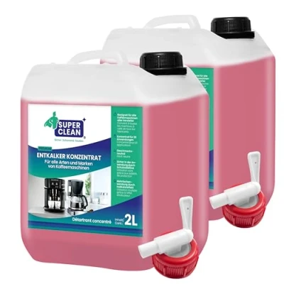 Afbeelding van SUPER CLEAN Universele ontkalker voor koffiemachines, waterkokers en douches, 2 x 2000 ml, alle machines merken, 40 ontkalking, effectieve vloeibare koffiezetapparaten,, rood