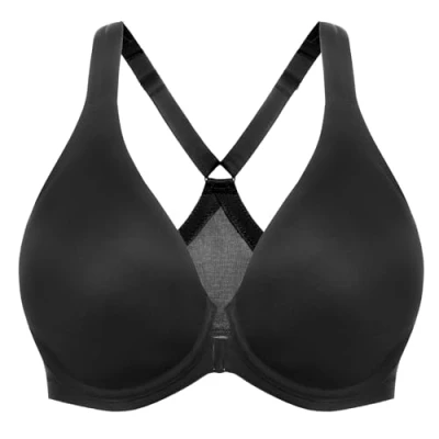 Afbeelding van MELENECA Vrouwen Racerback Front Fastening Bras Plunge Ongevoerd Volledige Dekking Naadloze Onderdraad BH, Zwart, 100E