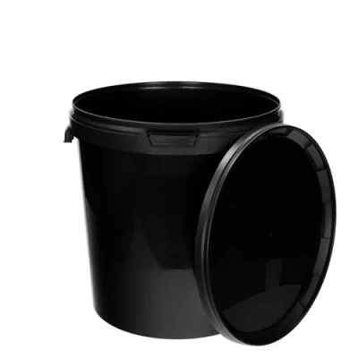 Afbeelding van BenBow Emmer met deksel, 30 l, zwart, 5 x liter, geschikt voor levensmiddelen, stabiel, luchtdicht, lekvrij, geurneutraal, opbergdoos van kunststof, handgrepen, leeg