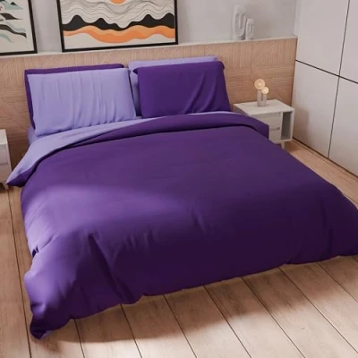 Afbeelding van PETTI Artigiani Italiani dekbedovertrek voor tweepersoonsbed, en kussenslopen van microvezel, tweekleurig, lila/paars, 100% Made in Italy