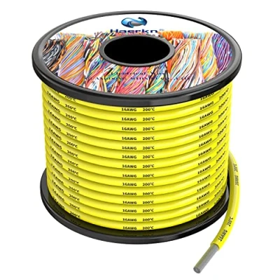 Afbeelding van 16 AWG 1,3 mm² Siliconen elektrische draadkabel, geel, 15 meter, zacht en flexibel, zuurstofvrij, bestand tegen hoge temperaturen, vertinde koperdraad