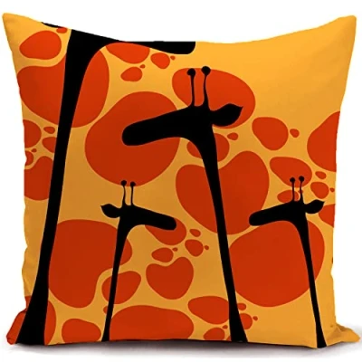 Afbeelding van HUASHUZI Giraffe Kussenhoes Dubbelzijdig Afdrukken Abstracte Kunst Oranje Afrikaanse Kussensloop Decor Thuis Sierkussenhoes Versieren voor Woonkamer Bank Bed Sofa Geschenken 45x45 cm (45 x 45 cm)