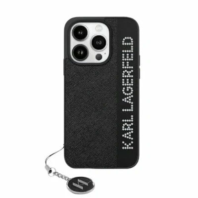 Afbeelding van Karl Lagerfeld Saffiano Rhinestones &amp; Charm hoesje voor iPhone 15 Pro Max Zwart
