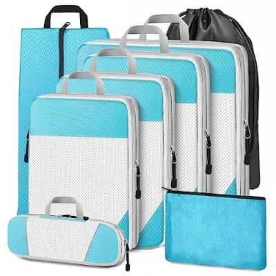 Afbeelding van Cinnani Kofferorganizer, 8 stuks, kofferorganizer met compressie, verpakkingskubussen, reisorganizer, bagage organizer, reisopbergtas voor kleding, schoenen, ondergoed