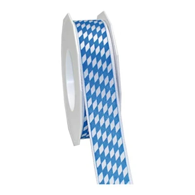 Afbeelding van Präsent Bavaria Bedrukt satijnen lint wit blauw 25 mm breed, 20 m lengte