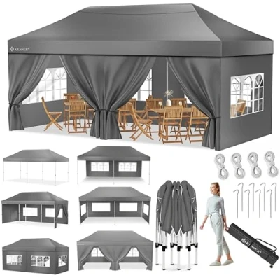 Afbeelding van KESSER® Paviljoen, vouwpaviljoen, 6 x 3 m, feesttent met afneembare zijwanden, tuintent, in hoogte verstelbaar en waterdicht, tas, grondanker, pop up kliksysteem, uv bescherming 50+, partytent,