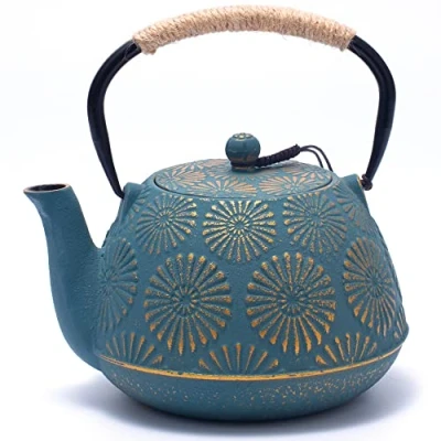 Afbeelding van MILVBUSISS Gietijzeren theepot, theeketel voor fornuis top met infuser, grote capaciteit 1200 ml Sakura Design Japanse theepot los blad gecoat geëmailleerd interieur, 40 oz groen