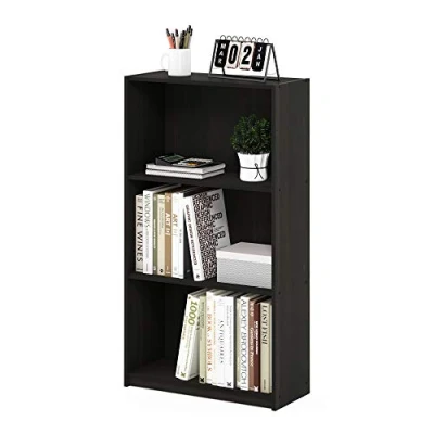 Afbeelding van Furinno Basic boekenkast met 3 vakken, opbergrek, gelaagd hout, espresso, 23,49 x 100,33 cm