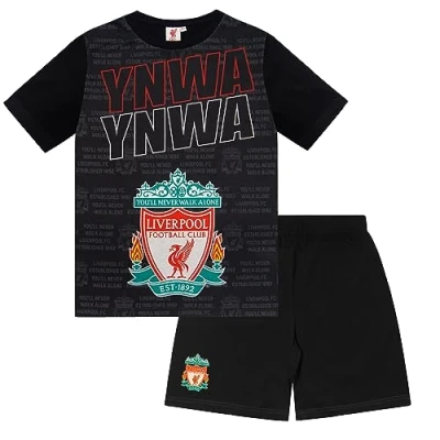 Afbeelding van Liverpool FC Jongens Pyjama Kort Kids Officieel Voetbal Cadeau, Zwarte tekst, 10 11 jaar