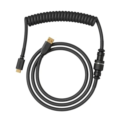 Afbeelding van Glorious Gaming Coiled Cable (Phantom Black), premium dubbel omhulsel, USB C naar A, anti knoop, aviator connector, geschikt voor custom mechanische toetsenborden