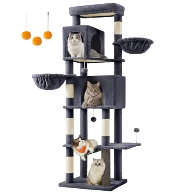Afbeelding van Feandrea Grote Kattenboom, 190,7 cm Hoge Kattentoren, Meerdere Verdiepingen, Met 2 Condos, Manden, 5 Krabpalen, Zelfverzorging, Zitstok, Hangmat, Donkergrijs PCT183G02