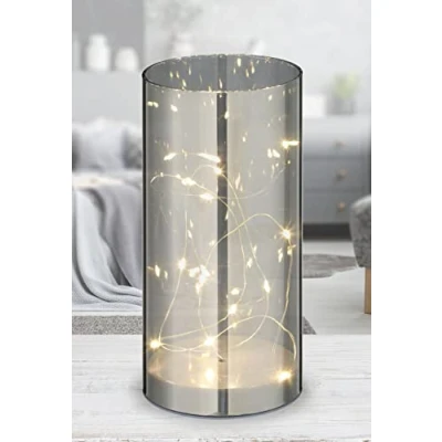 Afbeelding van Spetebo Led lichtglas, zilver, met timer, 20 cm, decoratieve glazen lamp, cilinderlamp, tafeldecoratie, raamdecoratie, verlicht