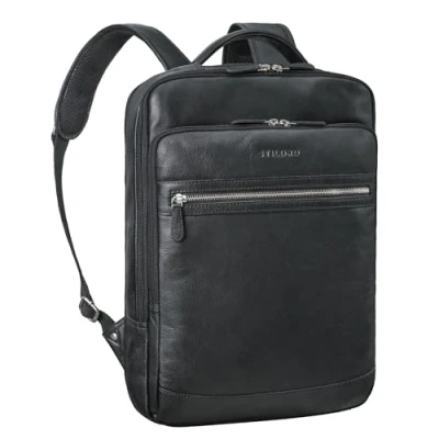 Afbeelding van STILORD &#039;Banks&#039; 15.6 Inch Laptop Rugzak van Leer Grote Rugtas voor Heren en Dames Leren A4 Business Backpack Kantoor Uni Reizen Echt Leder, Kleur:zwart