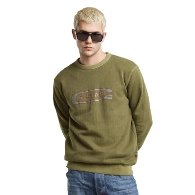 Afbeelding van G Star Destroyed LOGO Sweater, Heren, Maat: Large, Shadow olive gd