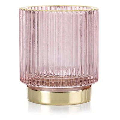 Afbeelding van Theelichthouder van glas AmeliaHome kandelaar theelichtglas 7x8 cm Pompey poederroze goud
