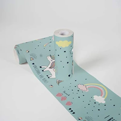 Afbeelding van EENHOORN BEHANGRAND Zelfklevend turquoise roze geel A.S. Création Lovely Kids