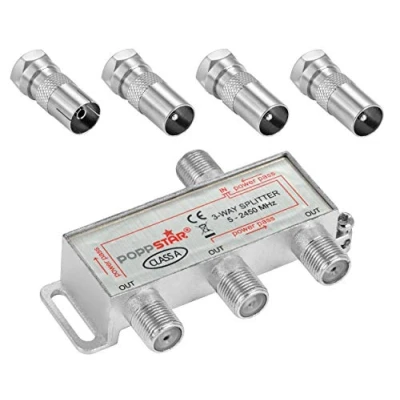 Afbeelding van Poppstar Sat Verdeler Antenne Splitter Schakelaar 3 voudig Incl. IEC Connector (Analoog/Digitaal/BK/Unicable/HD/4k) voor Tv, Satelliet, Kabel, Radio, LNB