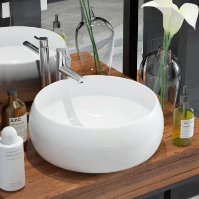 Afbeelding van Wastafel rond 40x15 cm keramiek wit