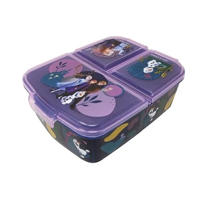 Afbeelding van Theonoi Kinderlunchbox, lunchbox, sandwichbox, lunchbox voor kinderen met vakken, broodtrommel onderverdeling kleuterschool, kinderbroodtrommel van kunststof, BPA vrij, Frozen II IJskoningin