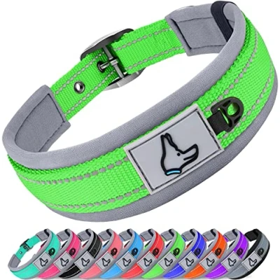 Afbeelding van Joytale Neopreen gewatteerde hondenhalsband voor extra grote honden, reflecterende brede halsband huisdieren met duurzame metalen riemgesp, verstelbare heavy duty nylon halsband, Groen, XL