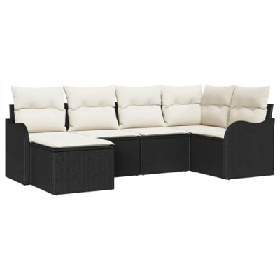 Afbeelding van vidaXL 6 delige Tuin Sofa Set met Kussens Zwart Poly Rattan, 2 Zitter Rattan