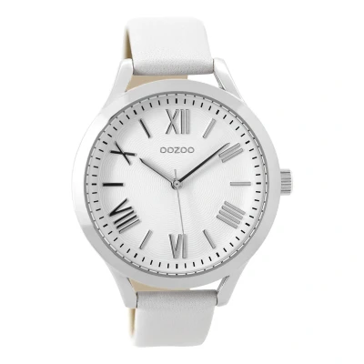 Afbeelding van OOZOO Timepieces Zilverkleurige horloge met witte leren band C9475