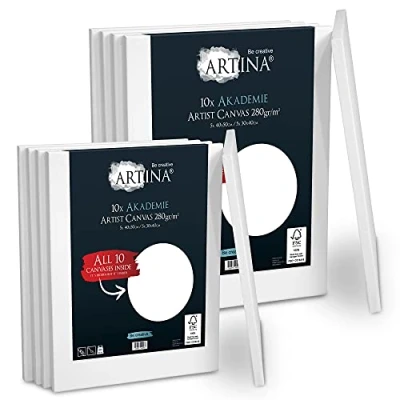 Afbeelding van Artina Schildersdoeken Akademie FSC Set can 10 canvas wit 100% katoen 280 g/m² 5 x 40 50 cm &amp; 30 spieraam zonder vervorming