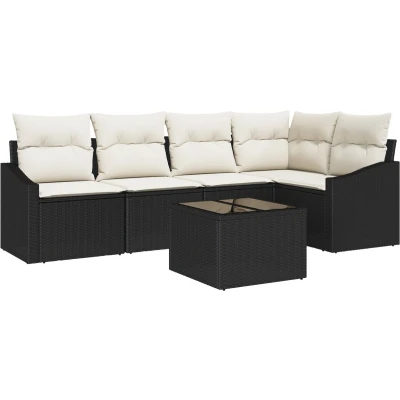 Afbeelding van vidaXL Tuin Sofa Set van 6 Crème, Koffie PE Rattan, Staal, Polyester