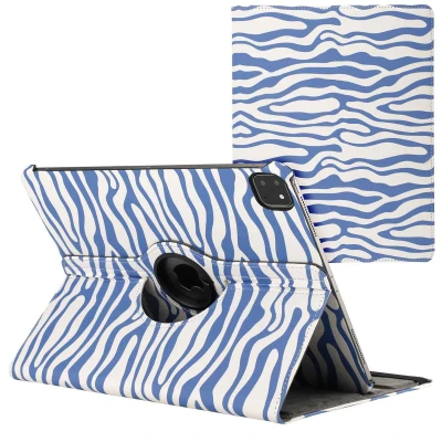Afbeelding van iPad Pro 13 (2024) M4 Hoes: iMoshion 360 Draaibare Design Bookcase 2.0 White Blue Stripes Kunstleder Tablet Hoezen