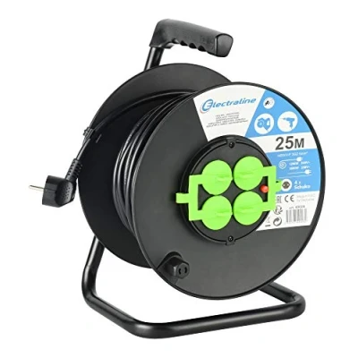 Afbeelding van Electraline 49028, kabelhaspel bricolage 25 m, met 4 Schuko bussen, 3G2.5 kabeldeel, zwart