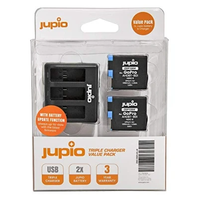 Afbeelding van Jupio Value Pack: 2x Battery GoPro HERO8 AHDBT 801 1260mAh + Compact USB Triple Charger (update vers