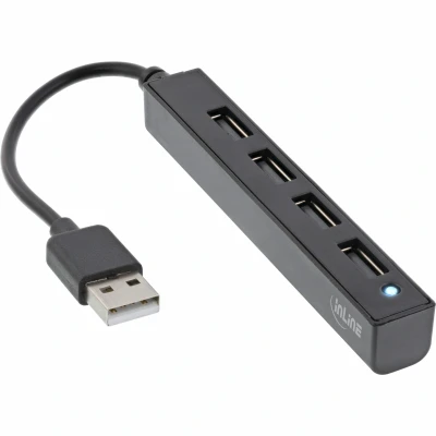 Afbeelding van InLine® USB 2.0 4 poorts hub, A stekker naar 4X aansluiting, kabel 15cm, smalle vorm, zwart