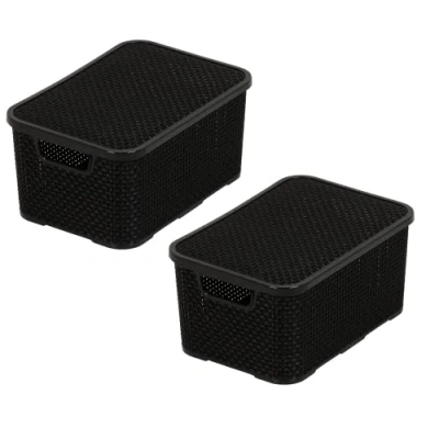 Afbeelding van BranQ Home Essential Mand met deksel in rotan design, 2 delige set, maat L (38 x 27,8 18,5 cm), 19 l, BPA vrije kunststof (polypropeen), zwart, stuks