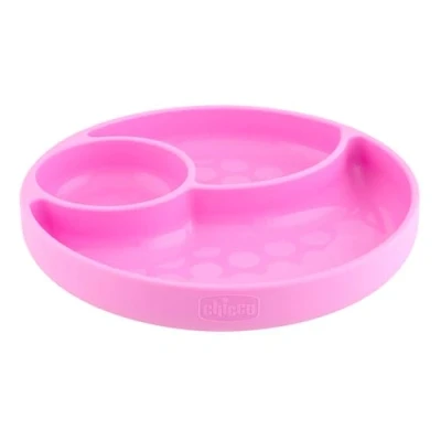 Afbeelding van Chicco Easy Menu Siliconen Bord met Vakken en Zuignap voor Baby&#039;s Magnetron Vaatwasmachinebestendig BPA Vrij 12+ Maanden Roze