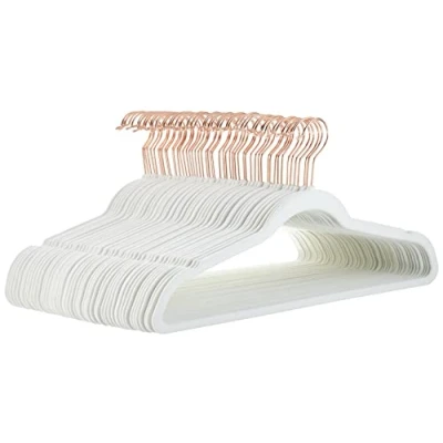 Afbeelding van Amazon Basics Fluwelen kleerhangers voor pakken, smal, ivoor/roségoud, antislip, pak van 50